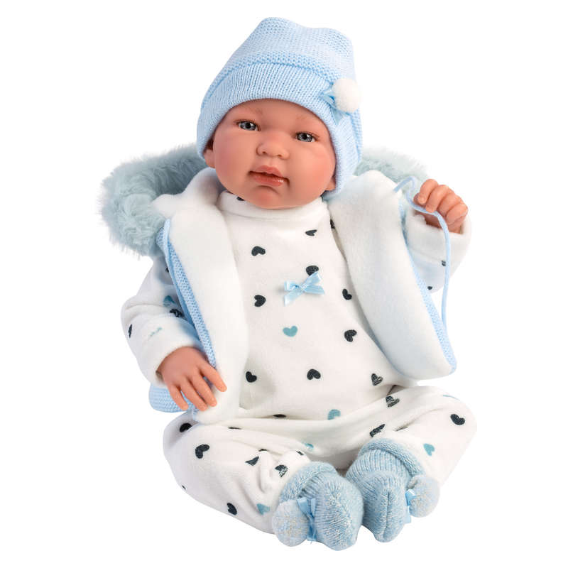 Llorens - Newborn Baby Boy Doll with Blue Romper & Accessories: Tino - 44cm (Mechanism Optional)