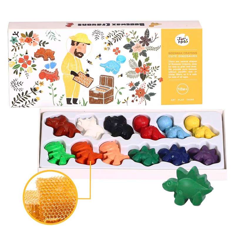 Jar Meló - Beeswax Crayons - Cute Dinosaur - 12 Colours
