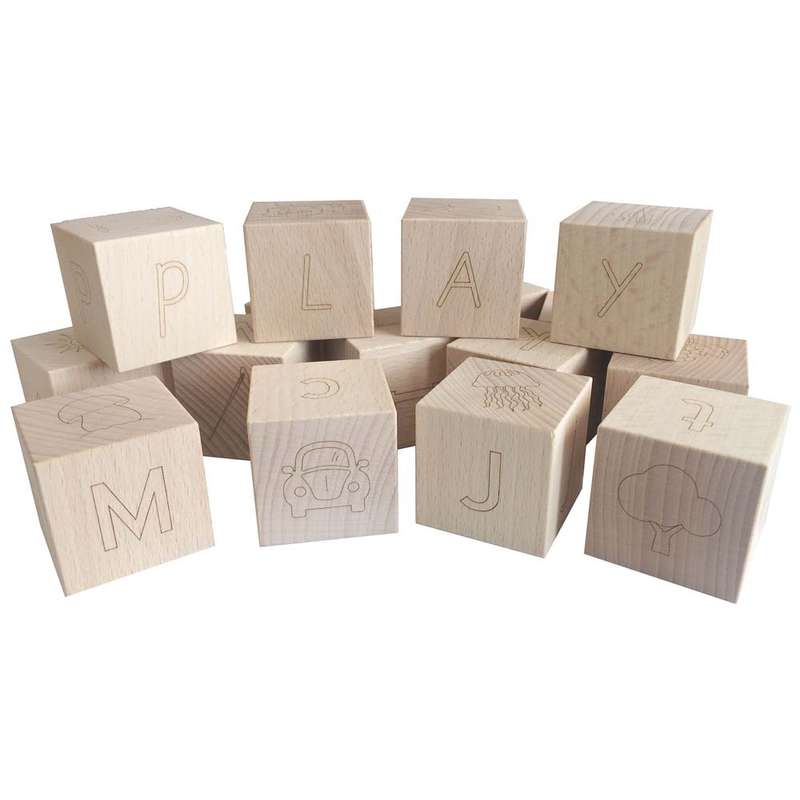 Little Sprouts By Greenbean - Wooden ABC Blocks - Lower Case Letters - 26pcs - Natural Beech Wood
