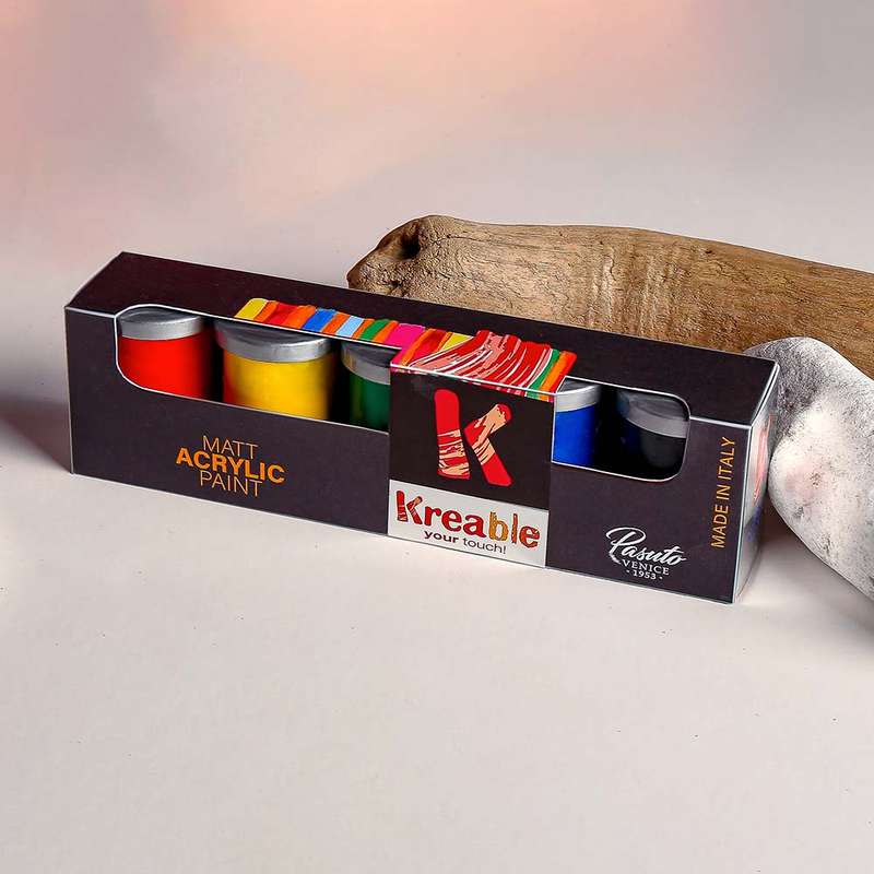 Toy Color - Cardboard Box Of 5 Matt Acrylic Pots - 25ml