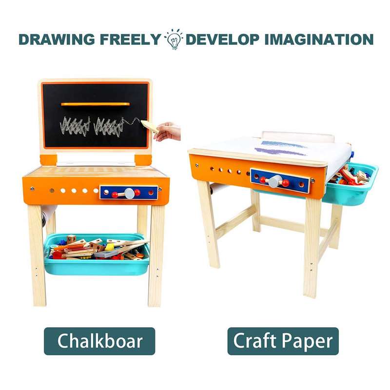 TopBright - 2-in-1 - Tool Work Bench, Art Desk & Chalk Board - 47 x 37 x 80 cm - pcs