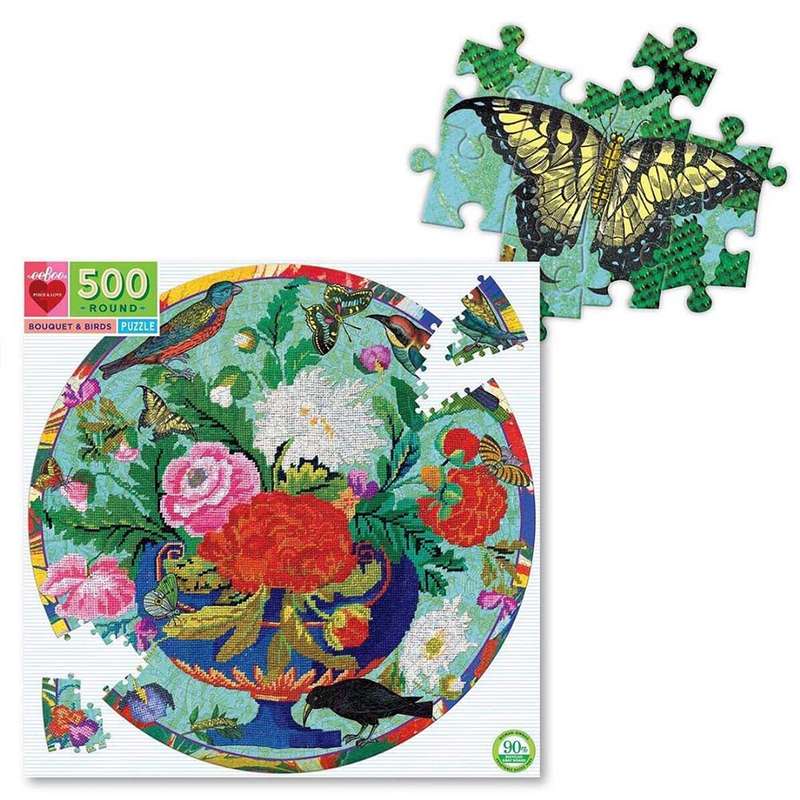 eeBoo - Bouquet and Birds 500pc Round