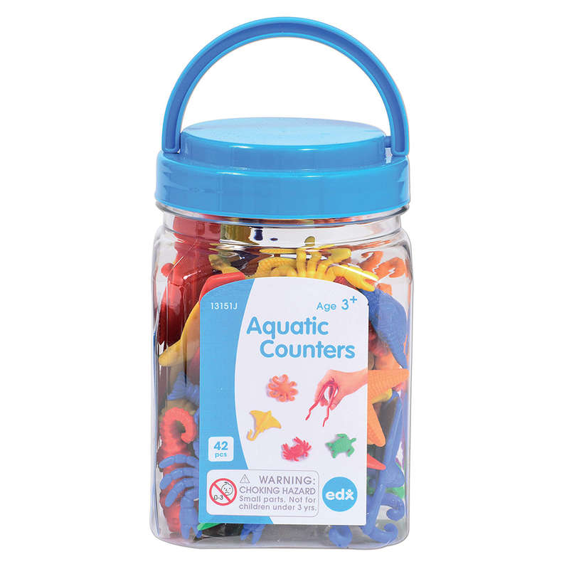 EDX Education - Counters - Aquatic - 6 Colours with Tweezers - 42pcs - Jar