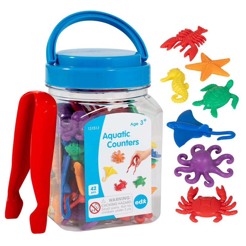 EDX Education - Counters - Aquatic - 6 Colours with Tweezers - 42pcs - Jar