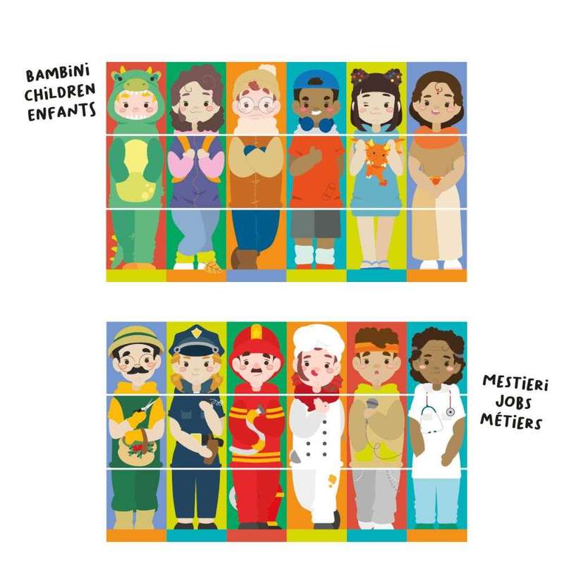 Quercetti - Mix & Match Children & Jobs Rotating Puzzle