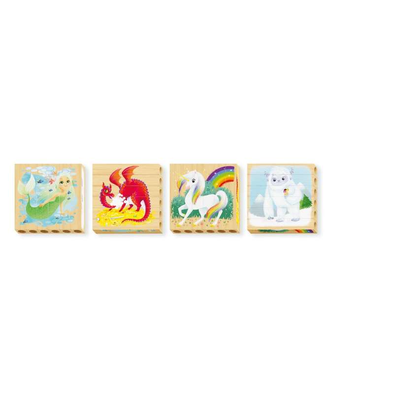 Quercetti - Wooden, Eco-Friendly Fantastic Animals Block Puzzles: 4 Puzzles
