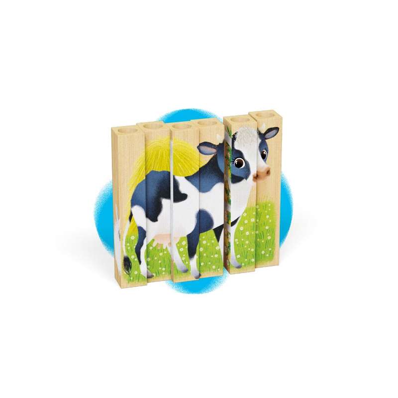 Quercetti - Wooden, Eco-Friendly Farm Animals Block Puzzles: 4 Puzzles