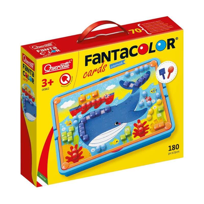 Quercetti - FantaColor Peg Board Set with Animal-Themed Cards