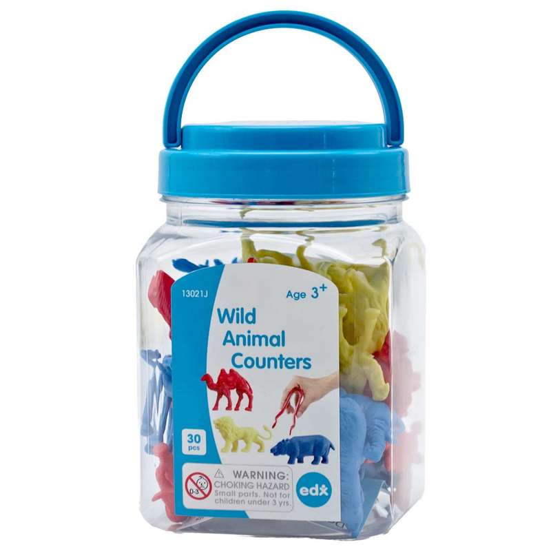EDX Education - Counters - Wild Animal - 3 Colours with Tweezer - 30pcs - Jar