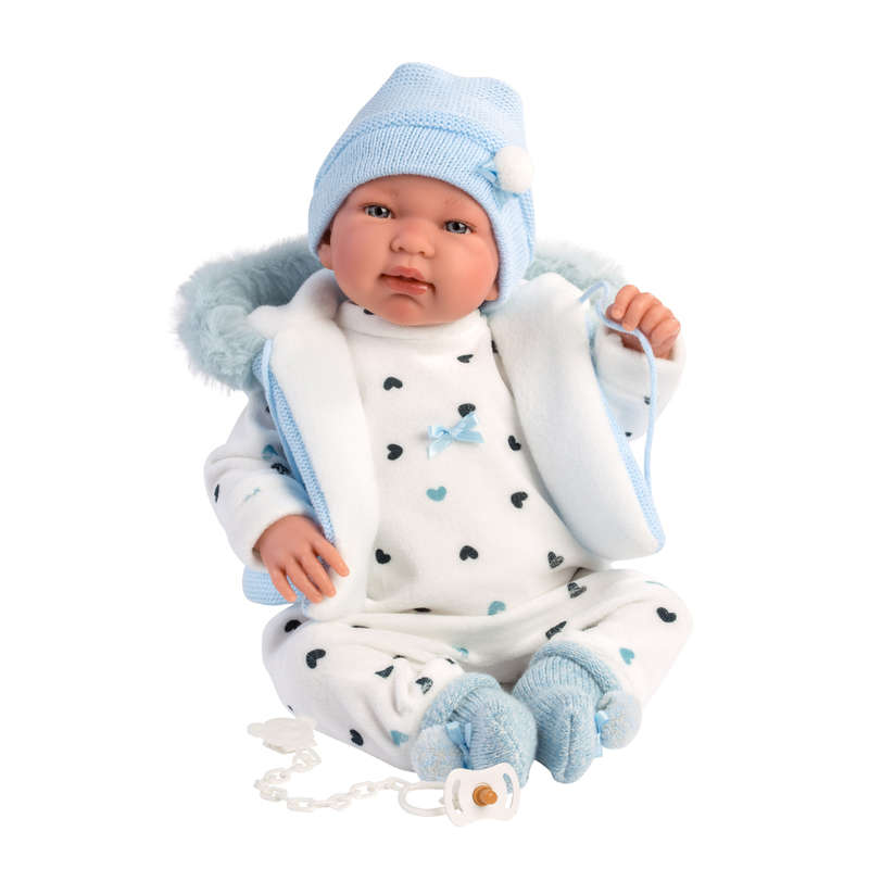 Llorens - Newborn Baby Boy Doll with Blue Romper & Accessories: Tino - 44cm (Mechanism Optional)