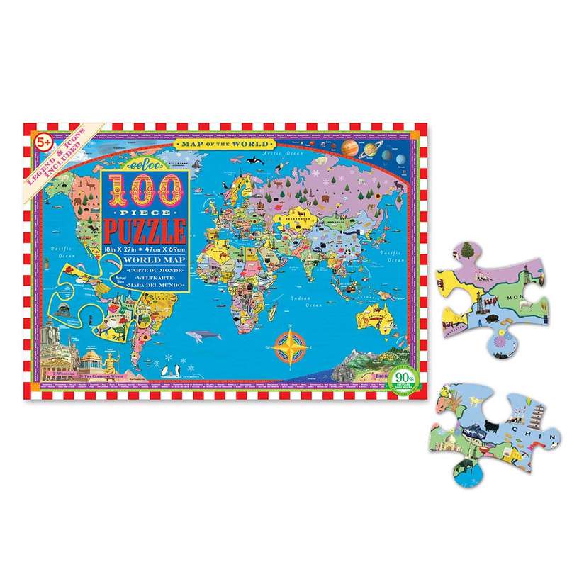eeBoo - World Map 100 Piece Puzzle