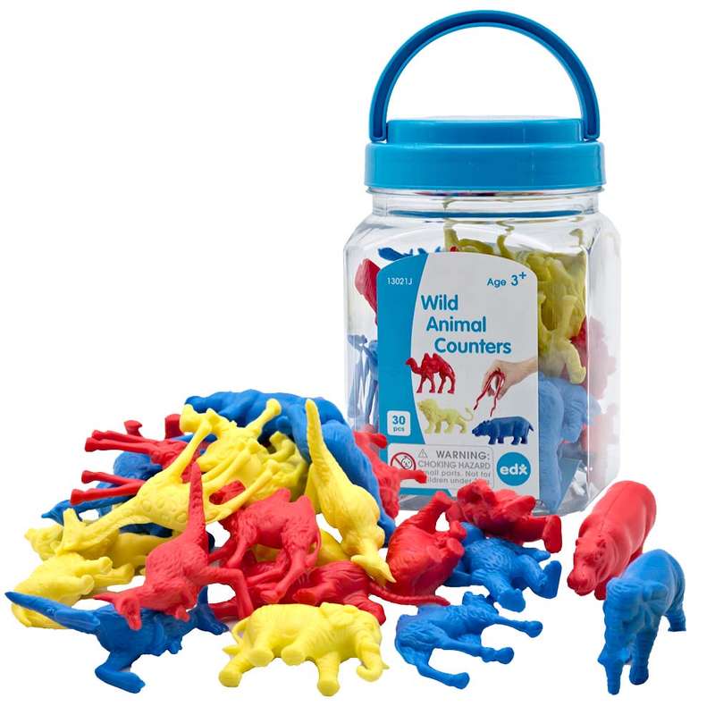 EDX Education - Counters - Wild Animal - 3 Colours with Tweezer - 30pcs - Jar