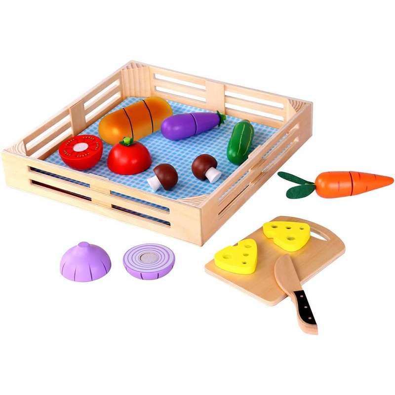 TookyToy - Wooden Cutting Vegetables Pretend Play Set