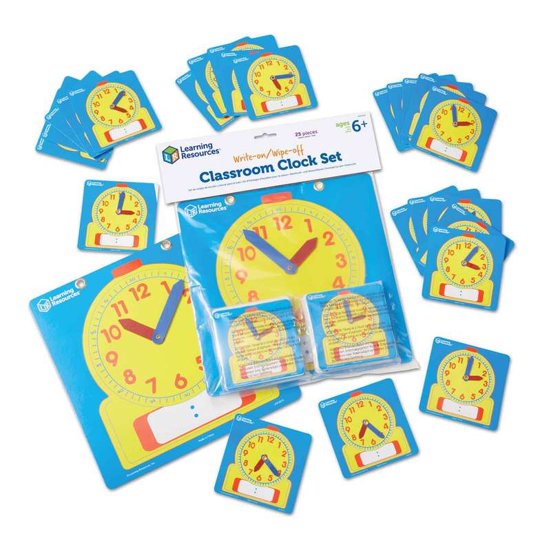 Learning Resources - Write & Wipe Clocks - Classroom Set of 25