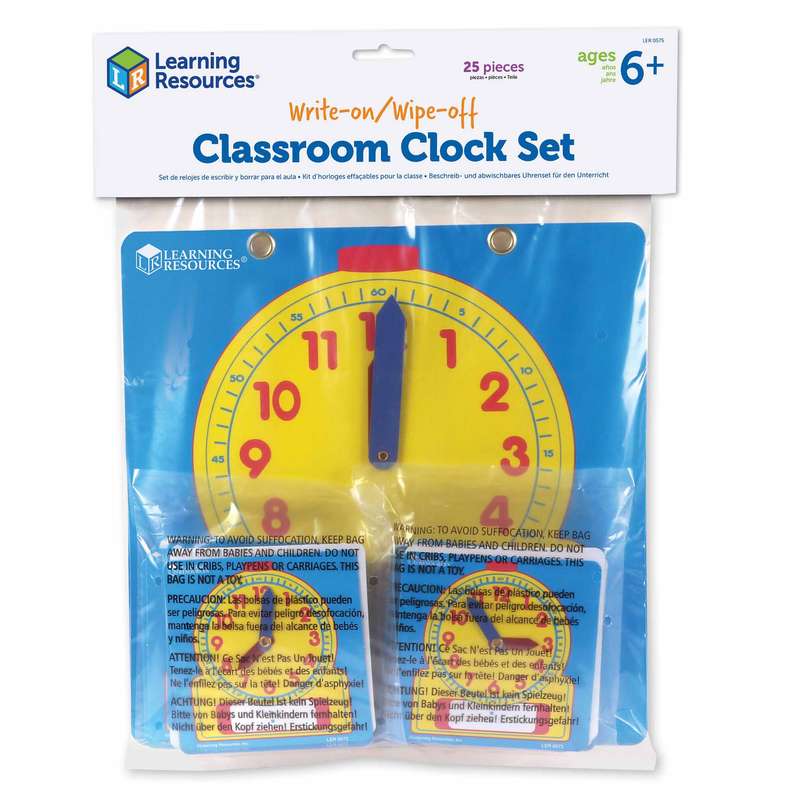 Learning Resources - Write & Wipe Clocks - Classroom Set of 25