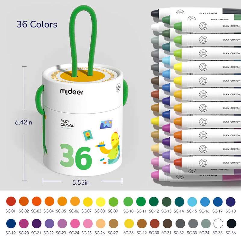 Mideer - Silky Crayons Colourful Bucket - 36 Colours