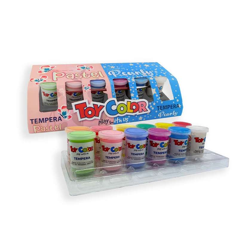 Toy Color - Pearly/Pastel Shades Ready Tempera 6 + 6 Pots - 25ml