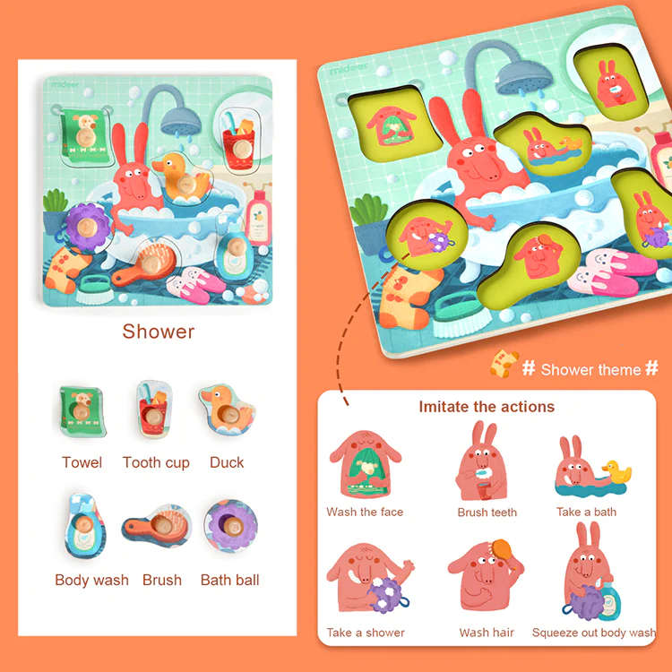 Mideer - Wooden Peg Puzzle-Bath Time
