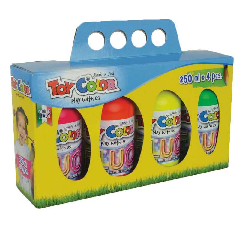 Toy Color - Ready Mix Paint - Fluorescent - Superwashable Tempera - 4 Colours - 250ml Retail Pack