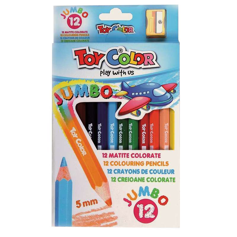 Toy Color - Wooden Pencil - Jumbo - 12 Colours Retail Hanger Pack
