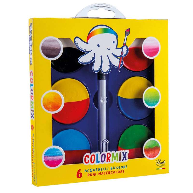 Toy Color - Watercolours - Colourmix - 6 Colours Tablets With Brush - 57mm Diameter Container