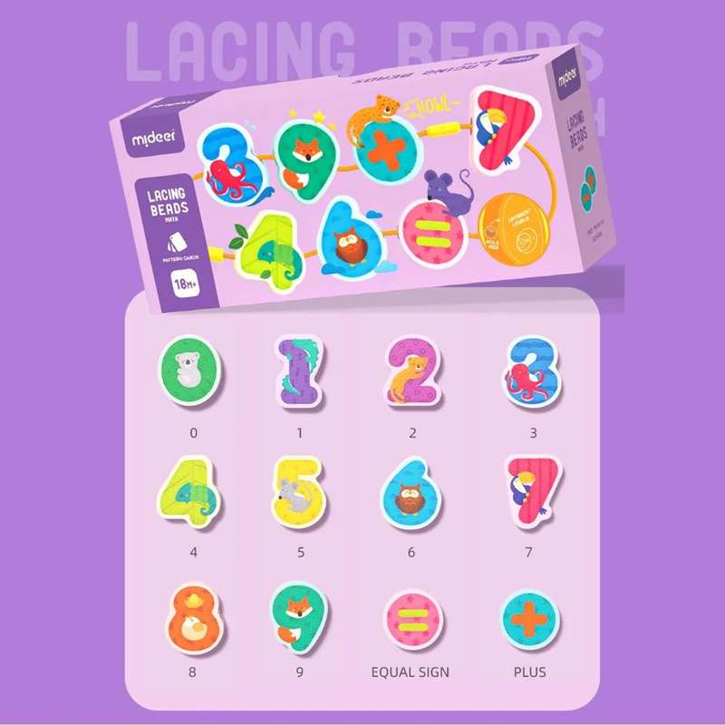Mideer - Lacing Beads - Numbers and Animals