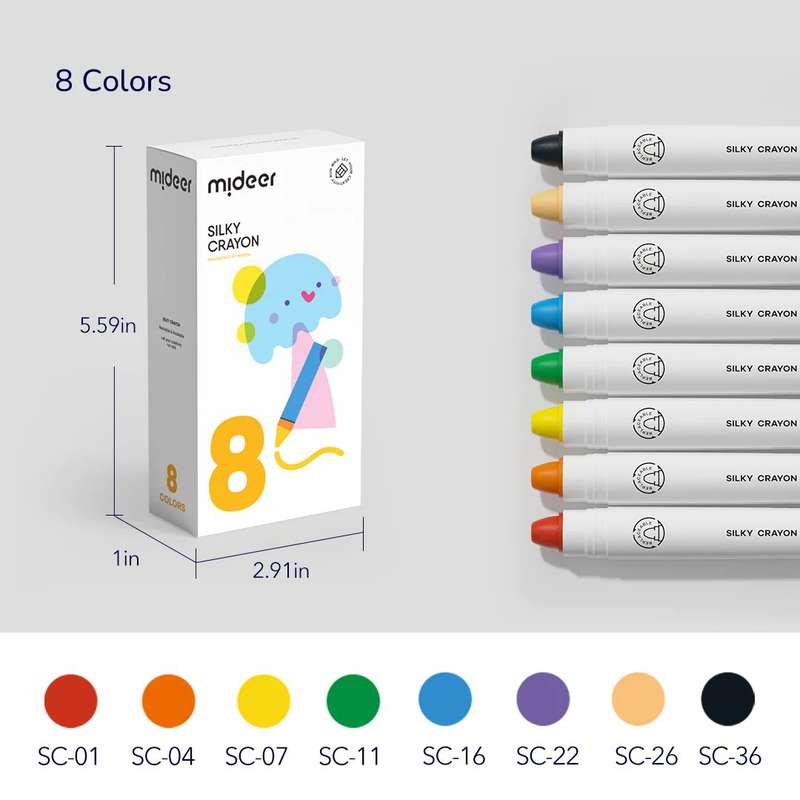 Mideer - Silky Quick - Dry Crayons - 8 Colours