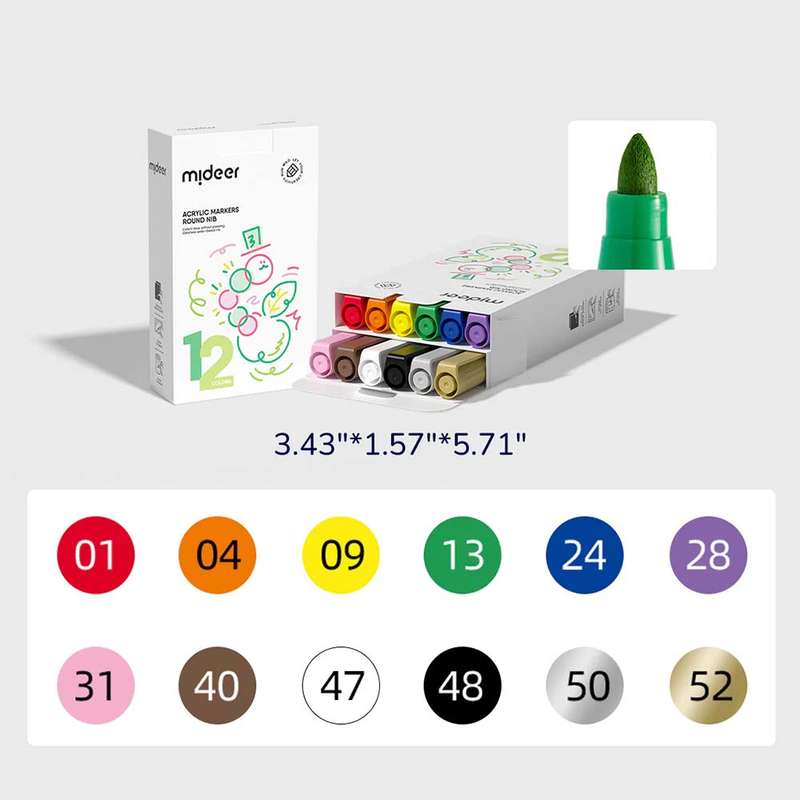 Mideer - Acrylic Markers Ultra - Round Nib - 12 Colours