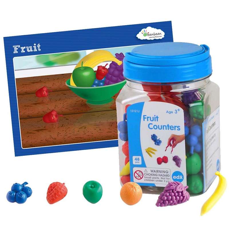EDX Education - Multi-Coloured Fruit Counters, Activity Cards and Tweezers