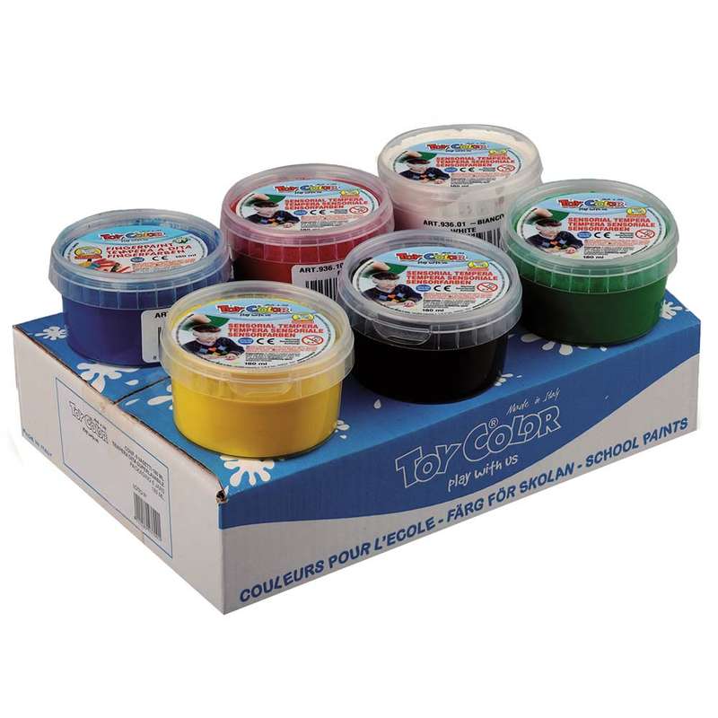 Toy Color - Ready Mix Paint - Sensorial - 6 Colours Bulk Pack - Superwashable Tempera - 180ml Jar