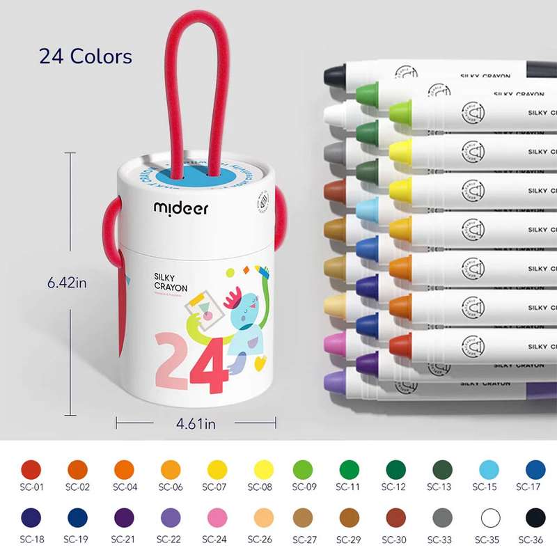 Mideer - Silky Crayons Colourful Bucket - 24 Colours