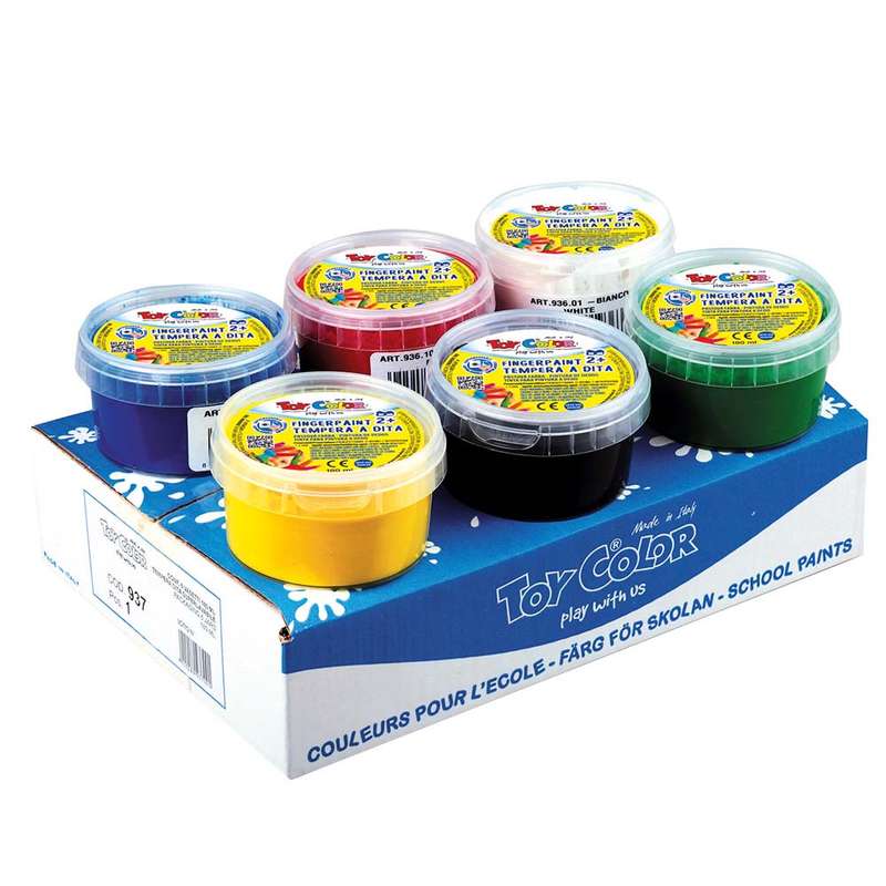 Toy Color - Ready Mix Finger Paint - 6 Colours Bulk Pack - Superwashable - 180ml Jar