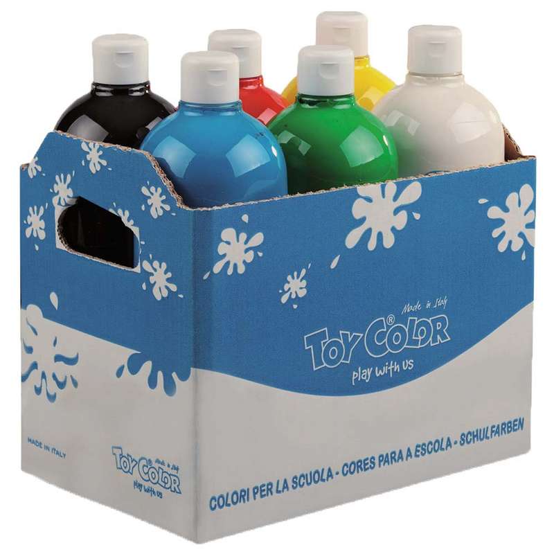 Toy Color - Ready Mix Paint - 6 Colours Bulk Pack - Superwashable Tempera - 1000ml