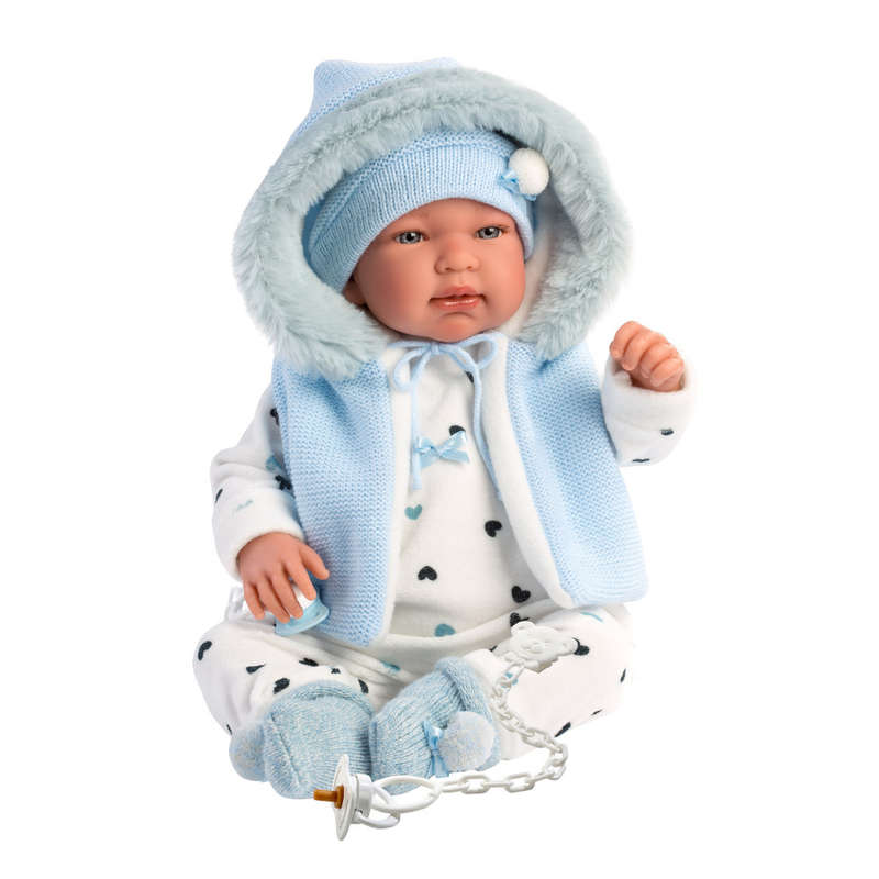 Llorens - Newborn Baby Boy Doll with Blue Romper & Accessories: Tino - 44cm (Mechanism Optional)