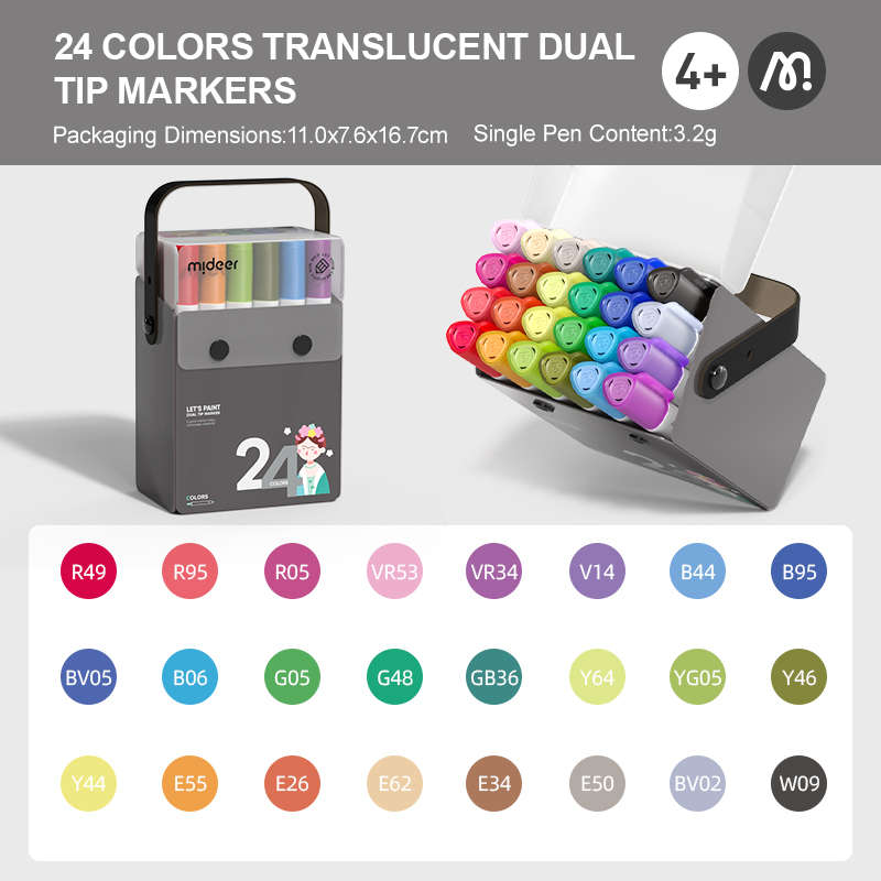 Mideer - Translucent Dual Tip Markers - 24 Colours