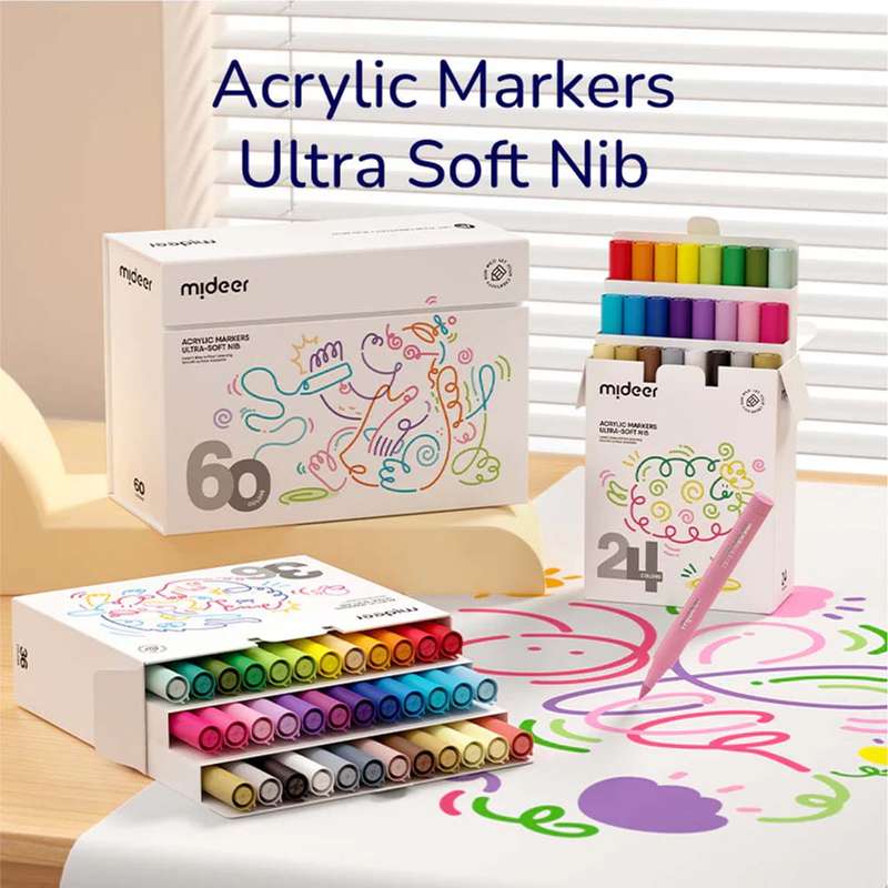 Mideer - Acrylic Markers - Ultra - Soft Nib - 12 Colours