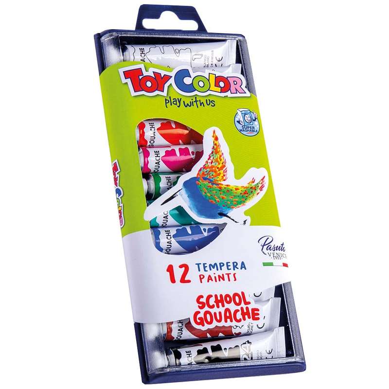 Toy Color - Paint Tubes - 12 Colours - Tempera Gouache - 7.5ml Container