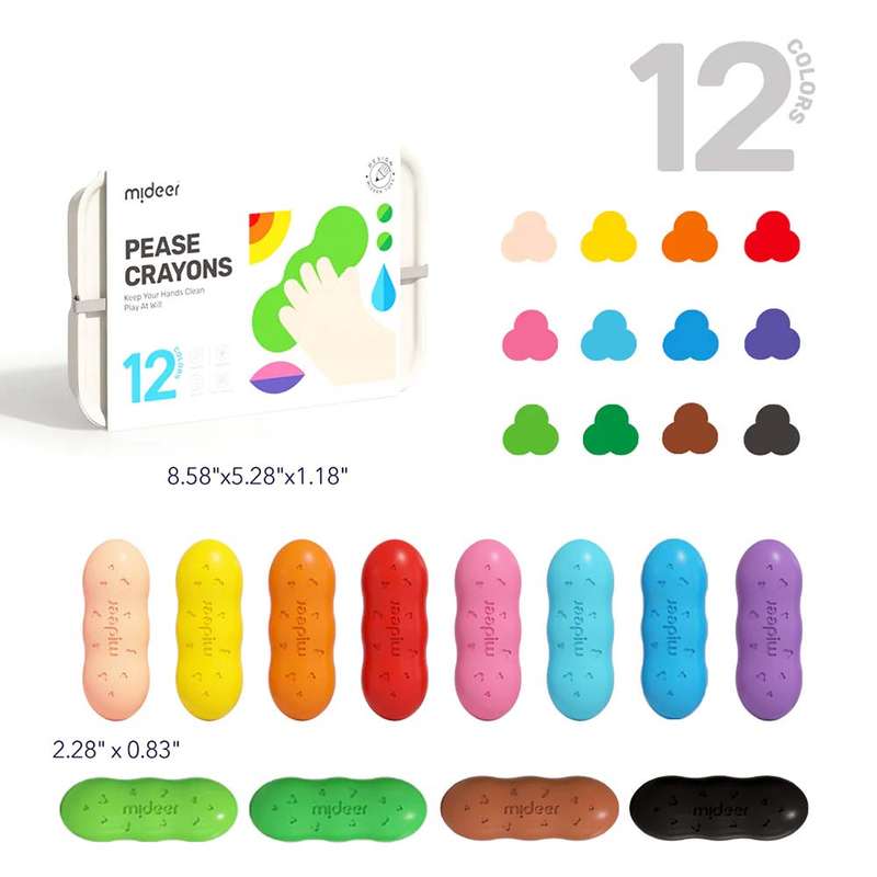 Mideer - Pea Beeswax Crayons - 12 Colours