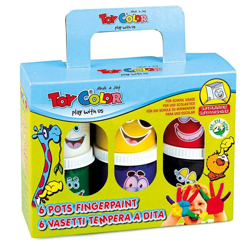 Toy Color - Ready Mix Finger Paint Pots - Superwashable - 6 Colours - 80ml Retail Pack