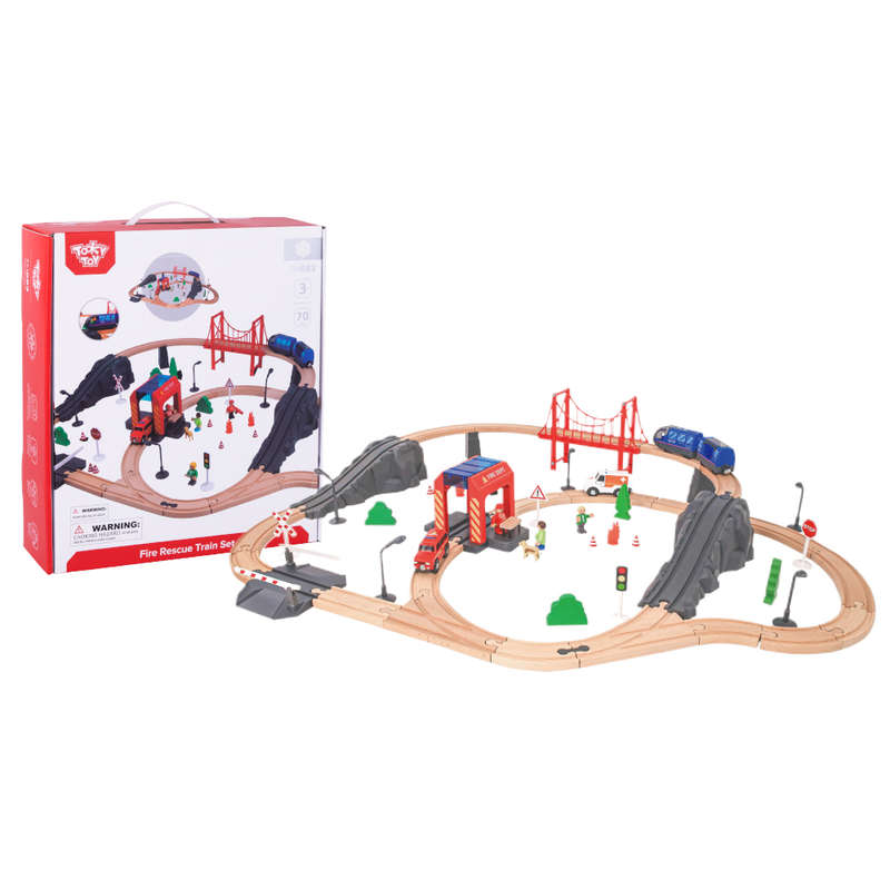 TookyToy - Wooden Train Set - Fire Rescue