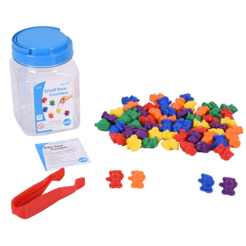 EDX Education - Counters - Bears - Small - 6 Colours with Tweezer - 60pcs - Jar