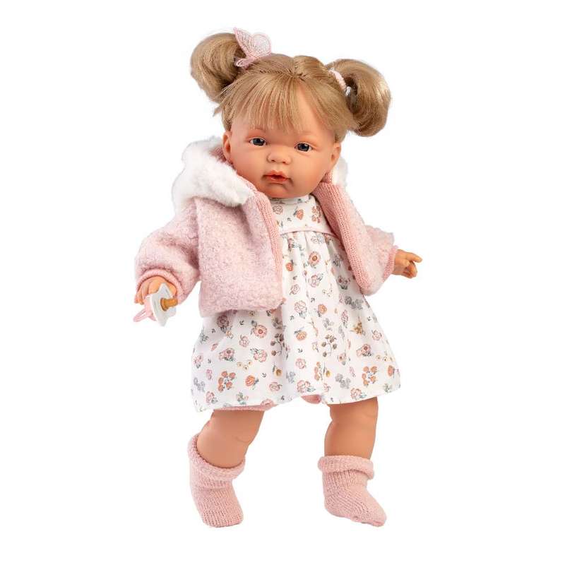 Llorens - Baby Girl Doll with Crying Mechanism, Clothing, Pink Jacket & Accessories: Joelle - 38cm