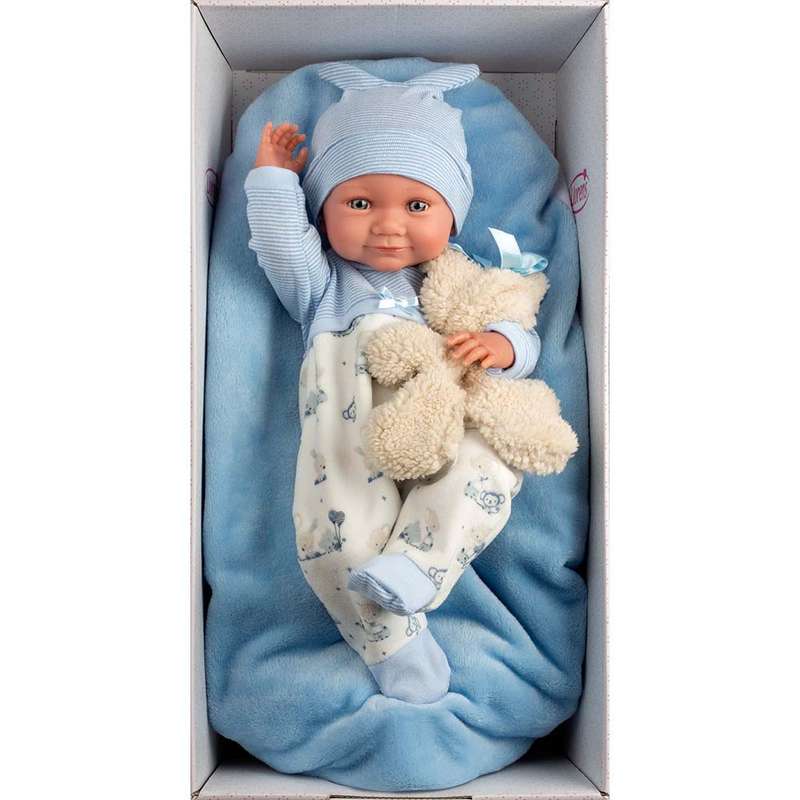 Llorens - Baby Boy Doll with Blue Cushion & Teddy Bear: Nico - 40cm