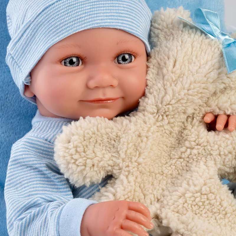 Llorens - Baby Boy Doll with Blue Cushion & Teddy Bear: Nico - 40cm