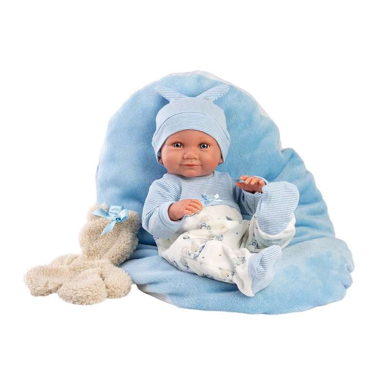 Llorens - Baby Boy Doll with Blue Cushion & Teddy Bear: Nico - 40cm