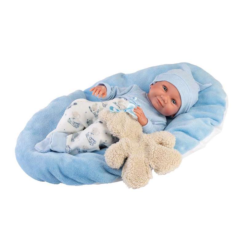 Llorens - Baby Boy Doll with Blue Cushion & Teddy Bear: Nico - 40cm