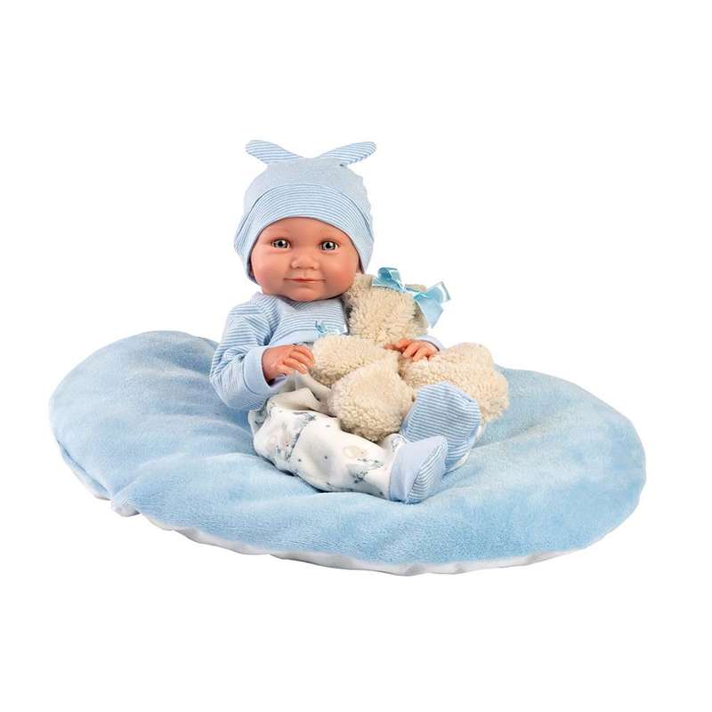 Llorens - Baby Boy Doll with Blue Cushion & Teddy Bear: Nico - 40cm