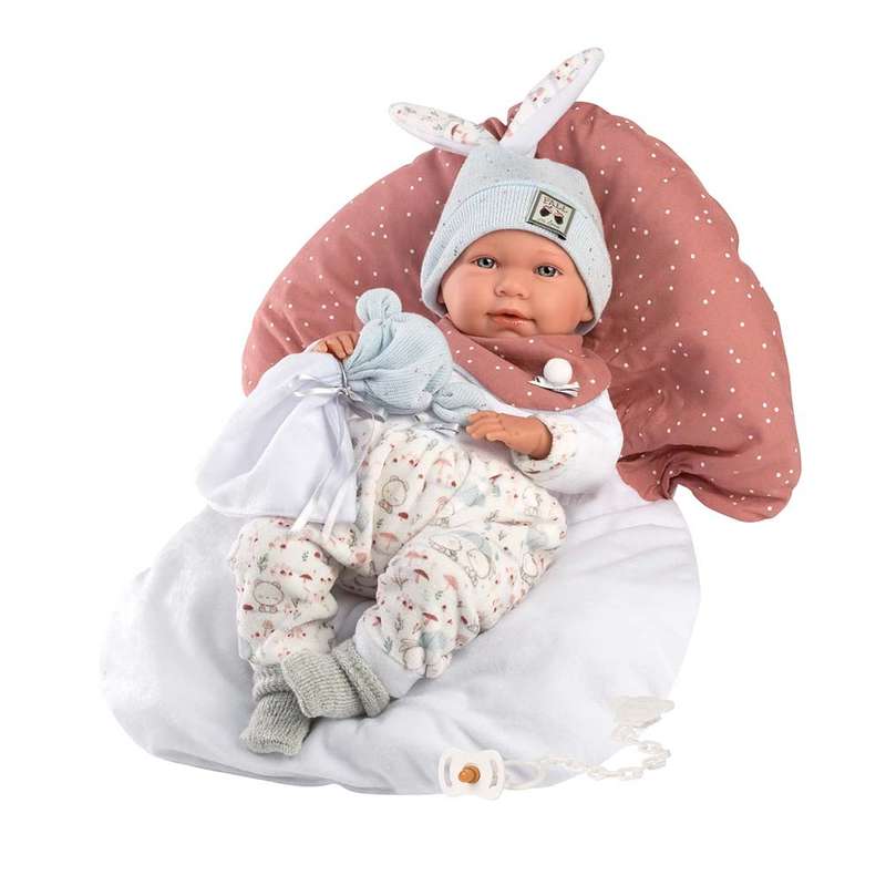 Llorens - Baby Boy Doll With Clothing And Accessories: Mimi Llorona With Mushroom Cushion - 42cm ...