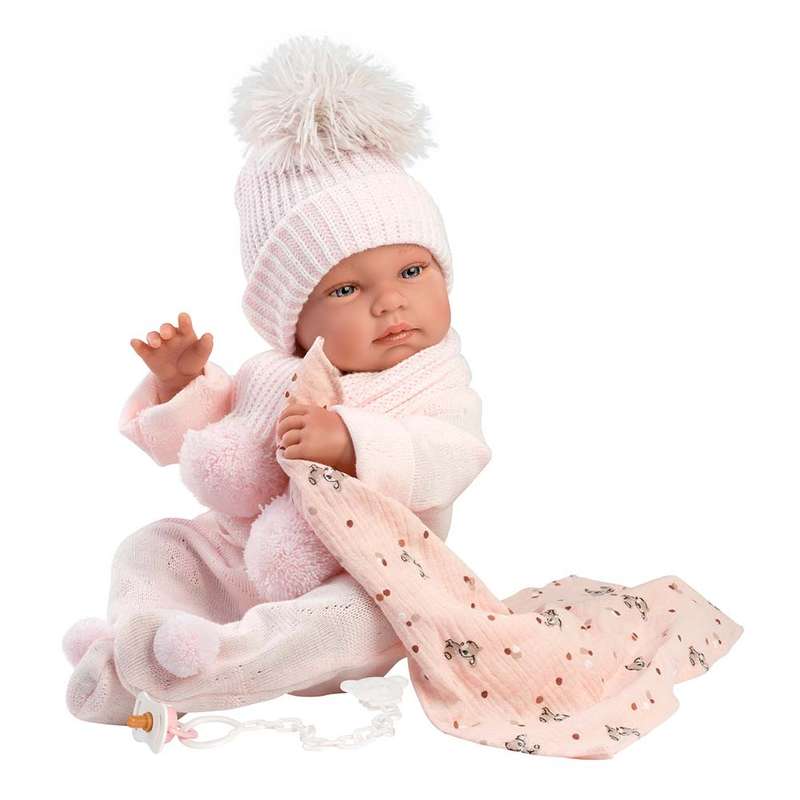 Llorens - Baby Girl Doll with Light Pink Beanie & Blanket: Tina - 43cm