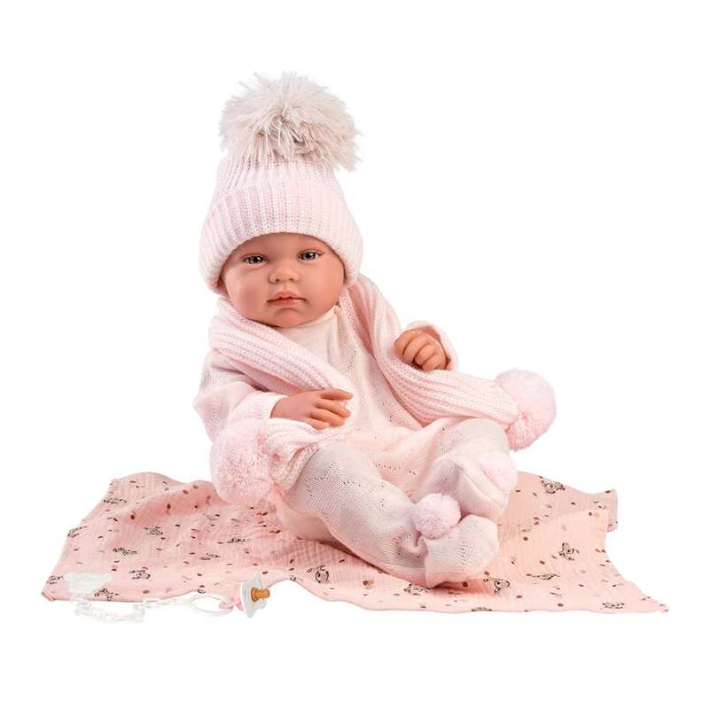 Llorens - Baby Girl Doll with Light Pink Beanie & Blanket: Tina - 43cm